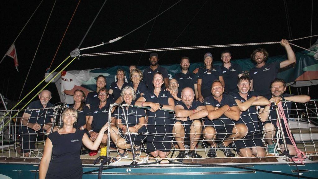 The crew of Ha Long Bay in the Clipper Round the World Yacht Race in 2020 when they arrived into Coral Sea Marina