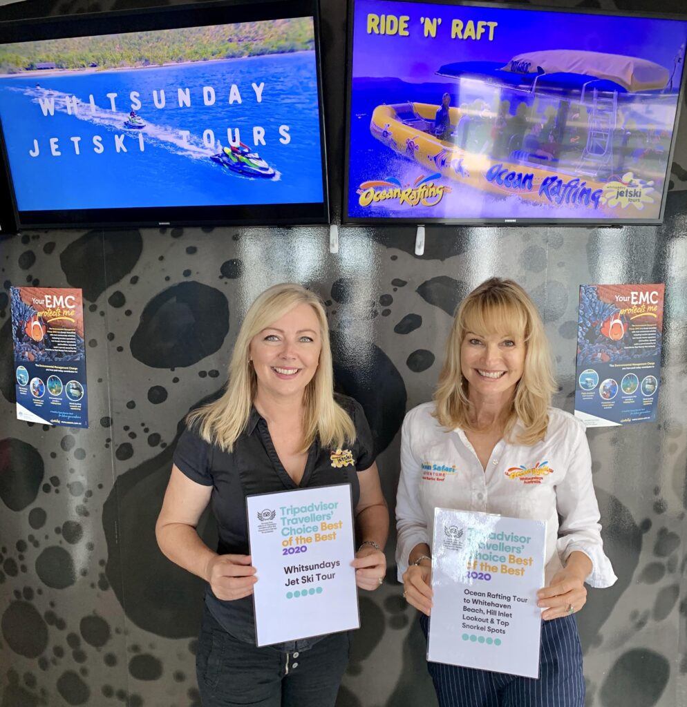 Toni Ward from Whitsunday Jet Ski Tours and Jan Claxton from Ocean Rafting awarded 2020 Tripadvisor Travellers’ Choice Best of the Best Award for the Top 10 Experiences in Australia