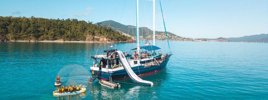 Atlantic Clipper sailing vessel in the Whitsundays with water slide and water toys