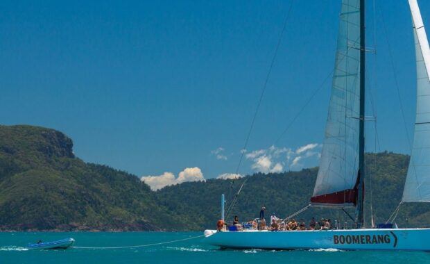 Sailing maxi yacht, Boomerang, in the Whitsundays under sail