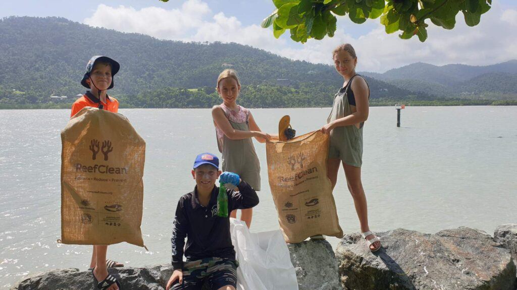 Children collecting marine debris at a Great Barrier Reef Clean Up Event