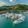 Aerial of superyachts at Coral Sea Marina Resort Whitsundays