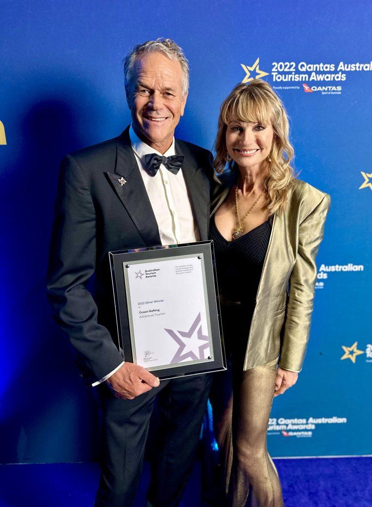 Peter Claxton and Jan Claxton at the Australian Tourism Awards on behalf of Ocean Rafting