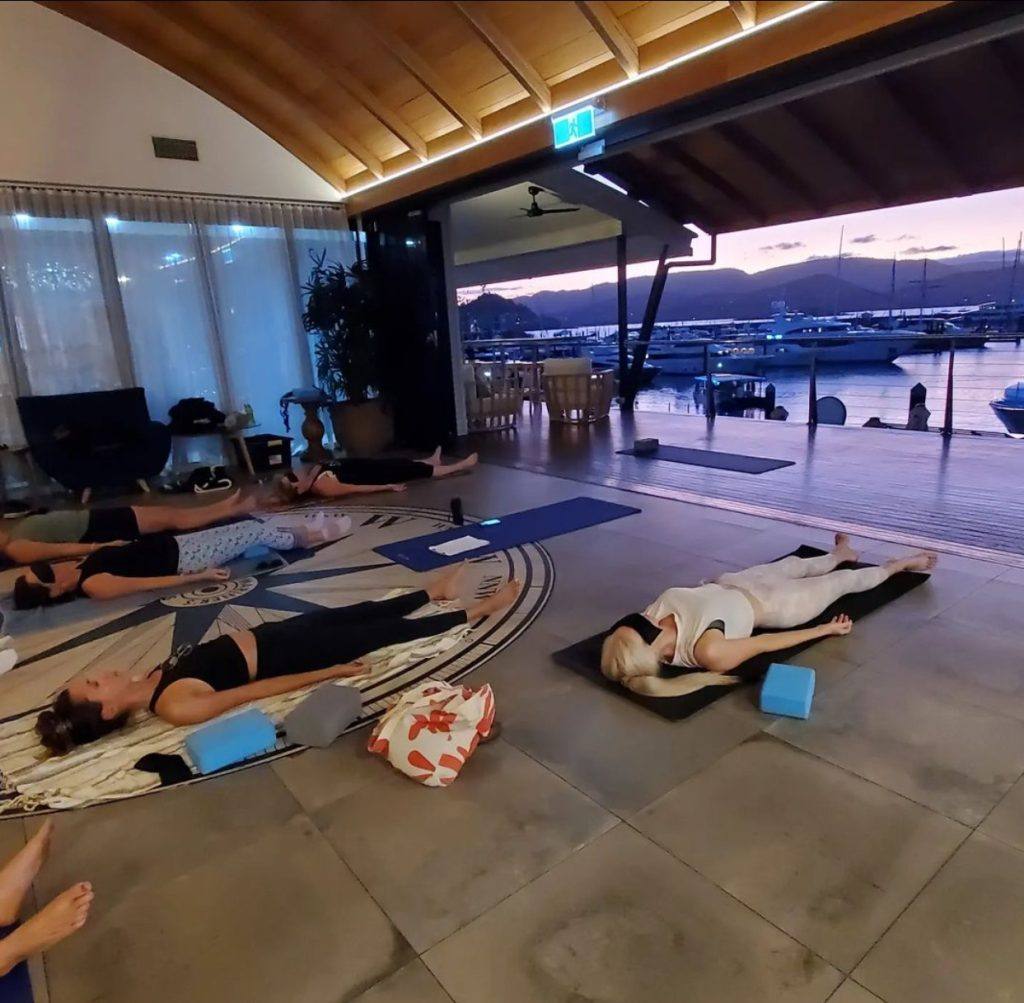 sunset pilates at the lookout lounge coral sea marina